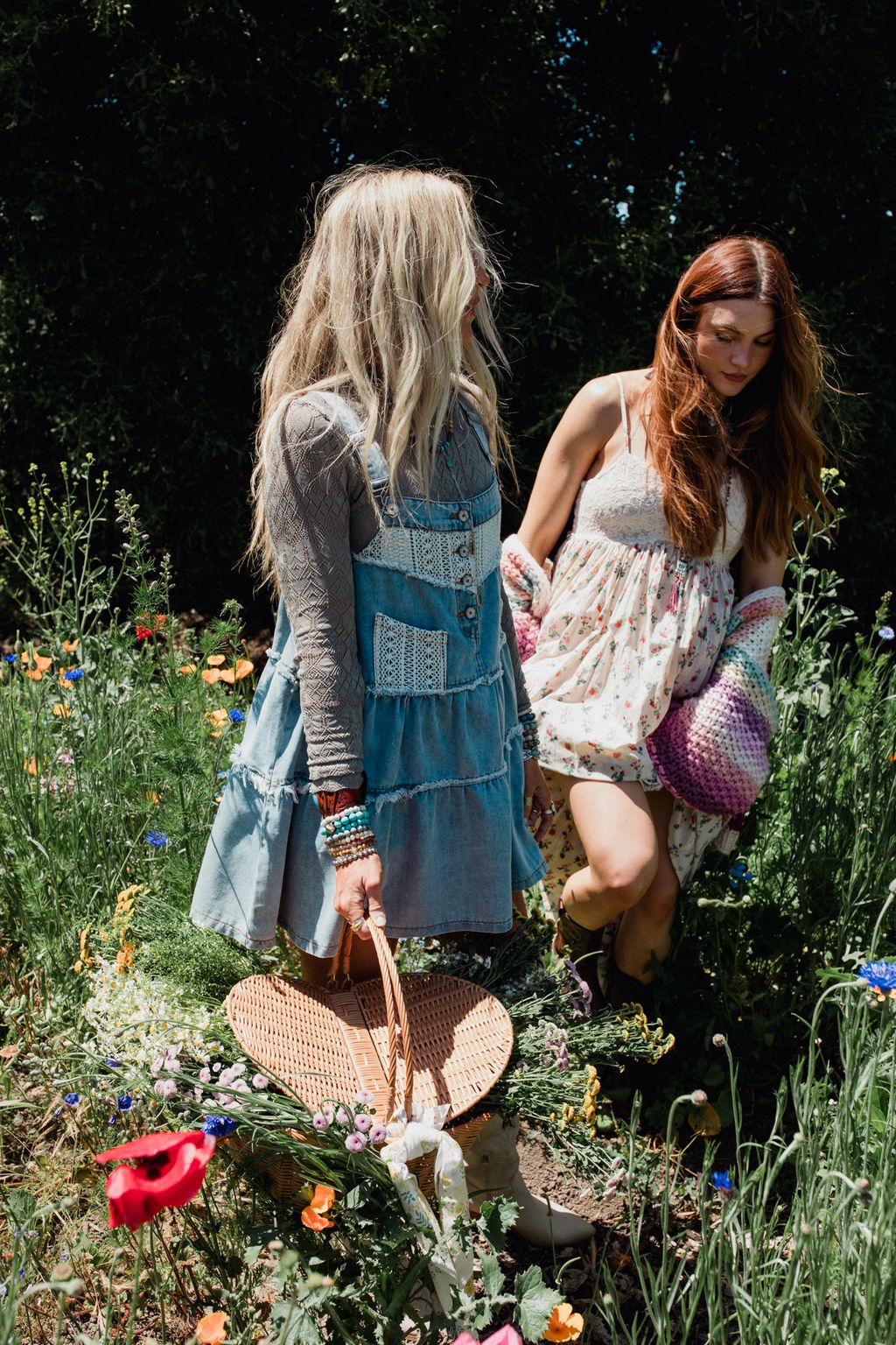 Petal Pockets Crochet Denim Dress - Denim