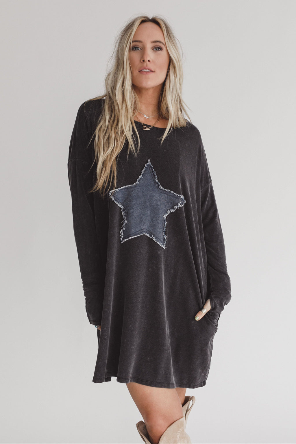 Sonora Star Patch Dress - Charcoal