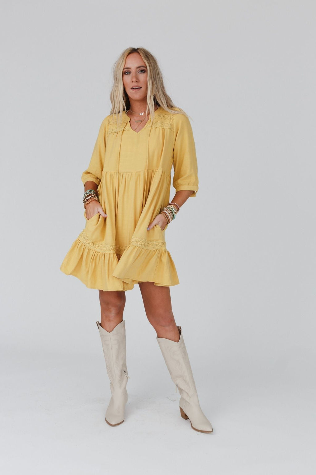 Tiny Dancer Ruffle Mini Dress - Mustard