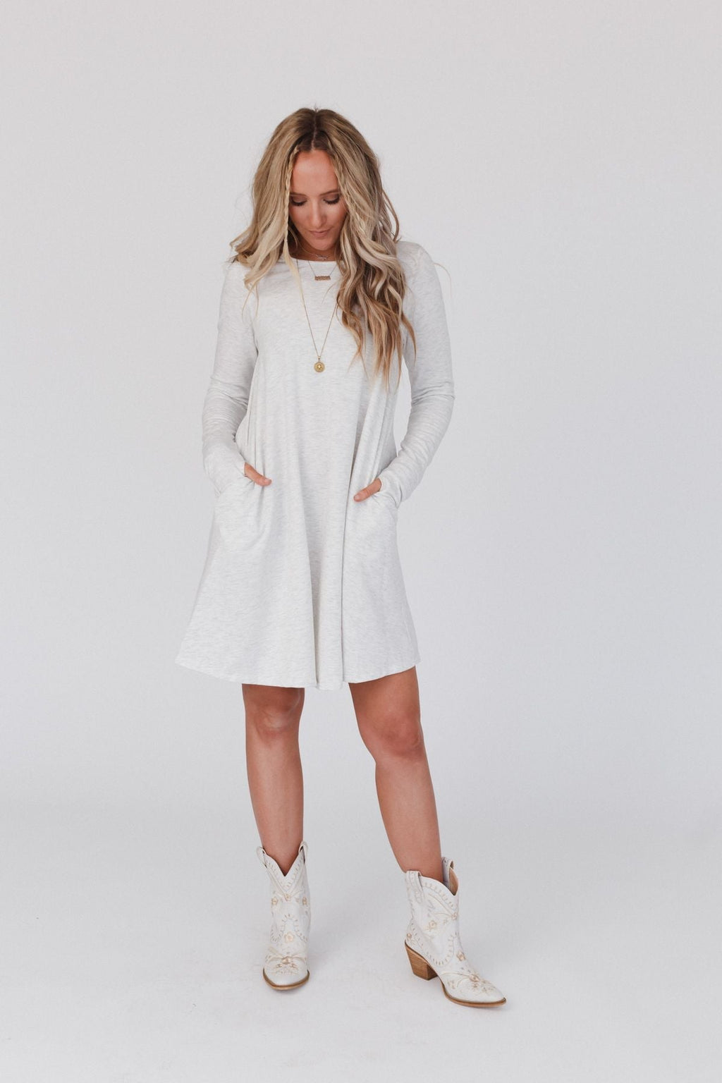 The Nest Jake Long Sleeve Crewneck Dress - Ash Gray