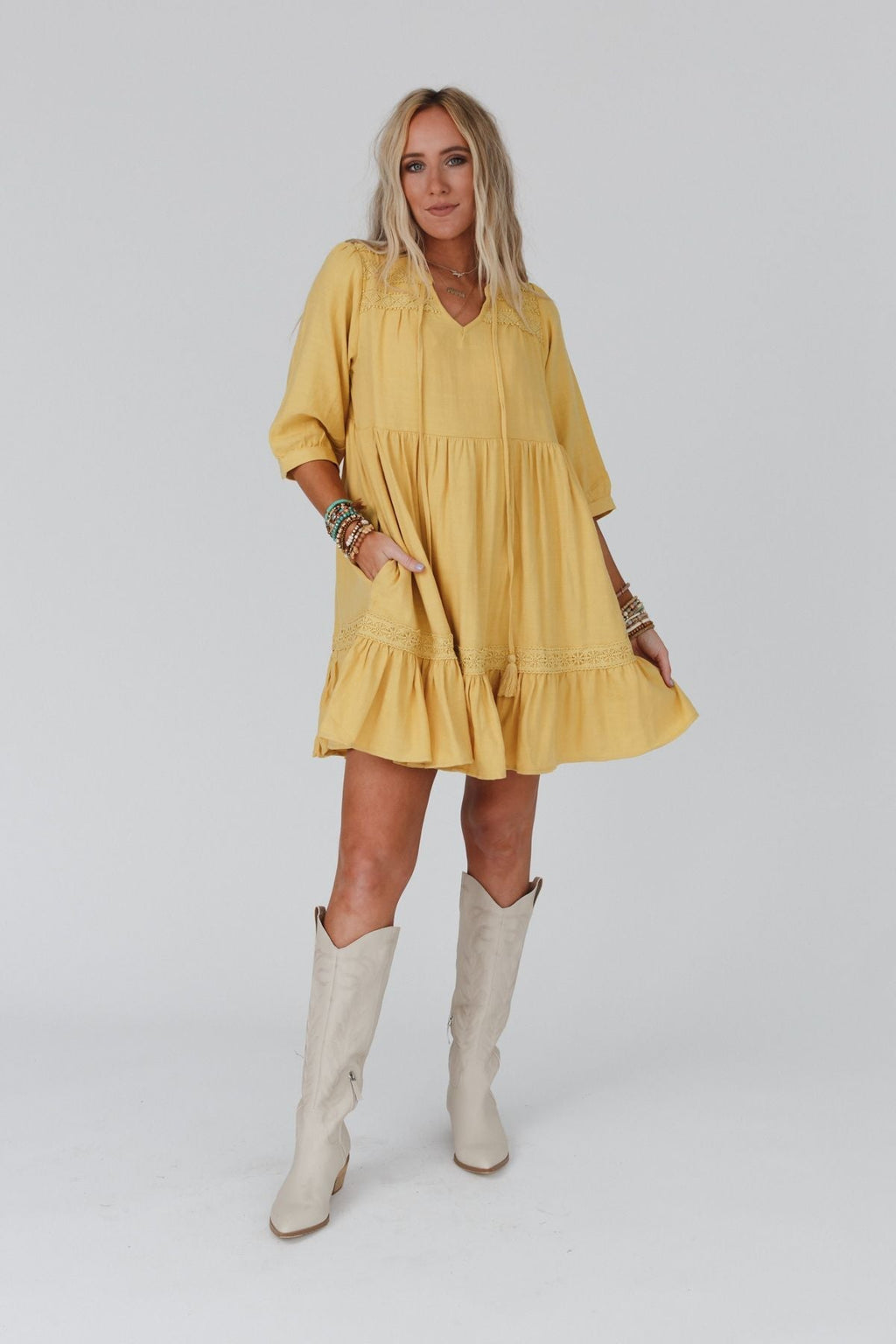 Tiny Dancer Ruffle Mini Dress - Mustard