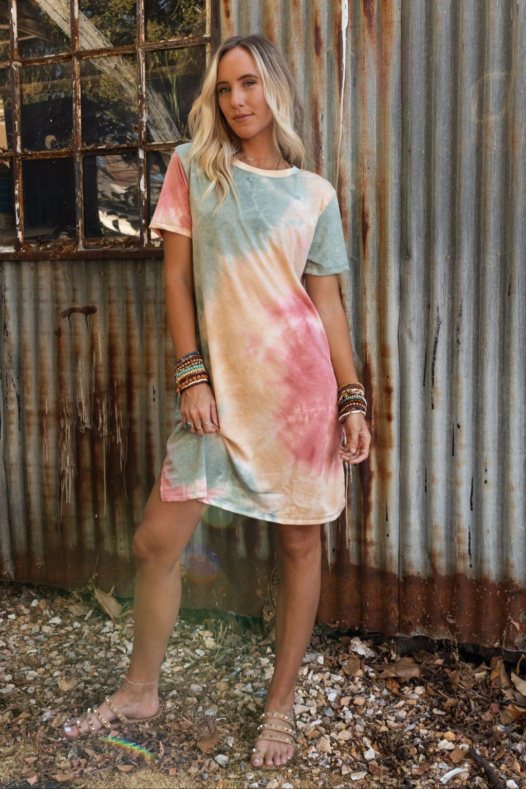 The Nest On The Daily Oversized Slit Tee Dress - Tie Dye