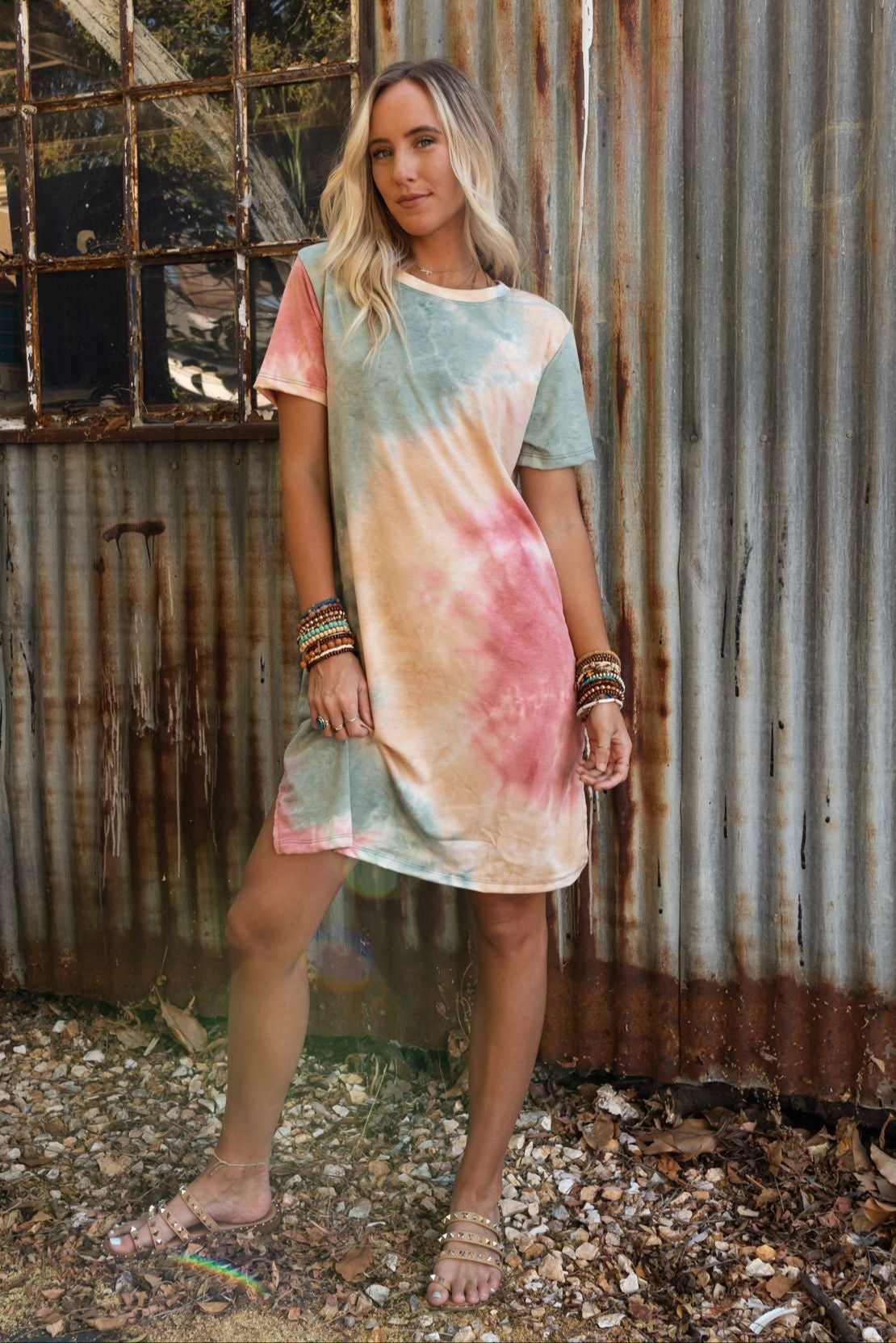 The Nest On The Daily Oversized Slit Tee Dress - Tie Dye