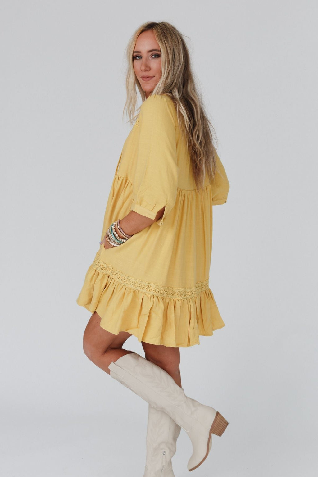 Tiny Dancer Ruffle Mini Dress - Mustard