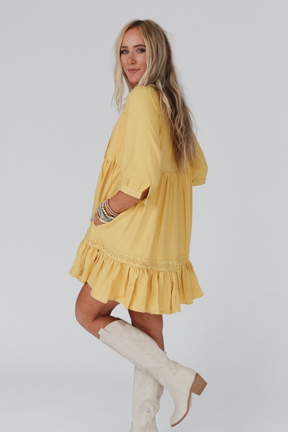 Tiny Dancer Ruffle Mini Dress - Mustard