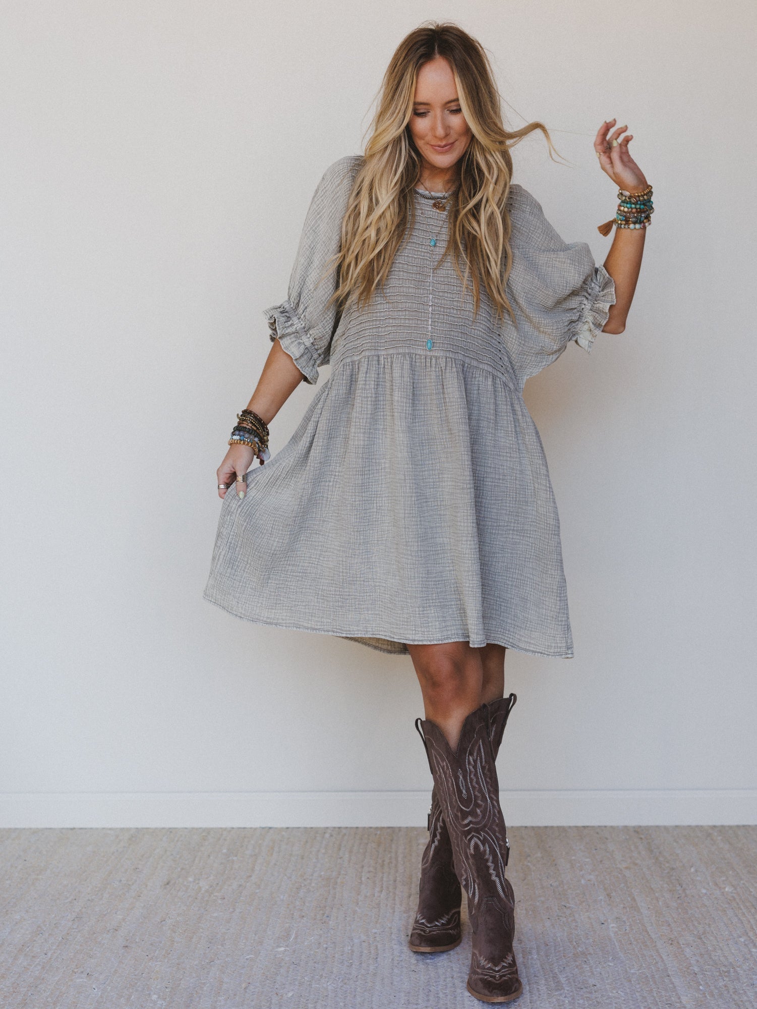 Quinn Puff Sleeve Mini Dress - Ash