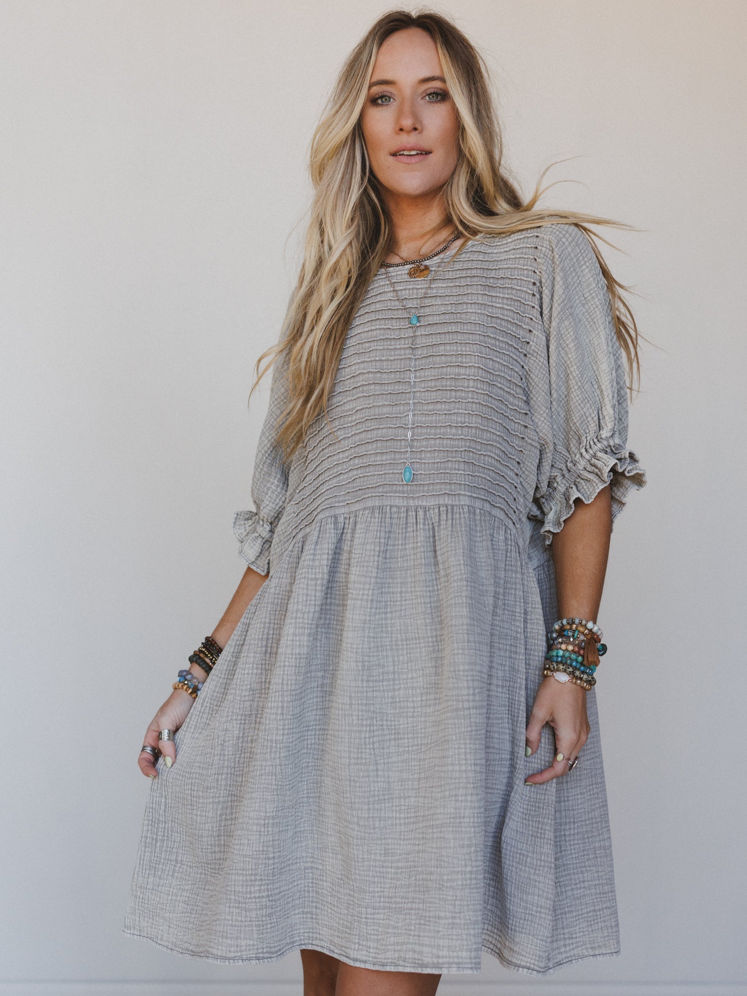 Quinn Puff Sleeve Mini Dress - Ash