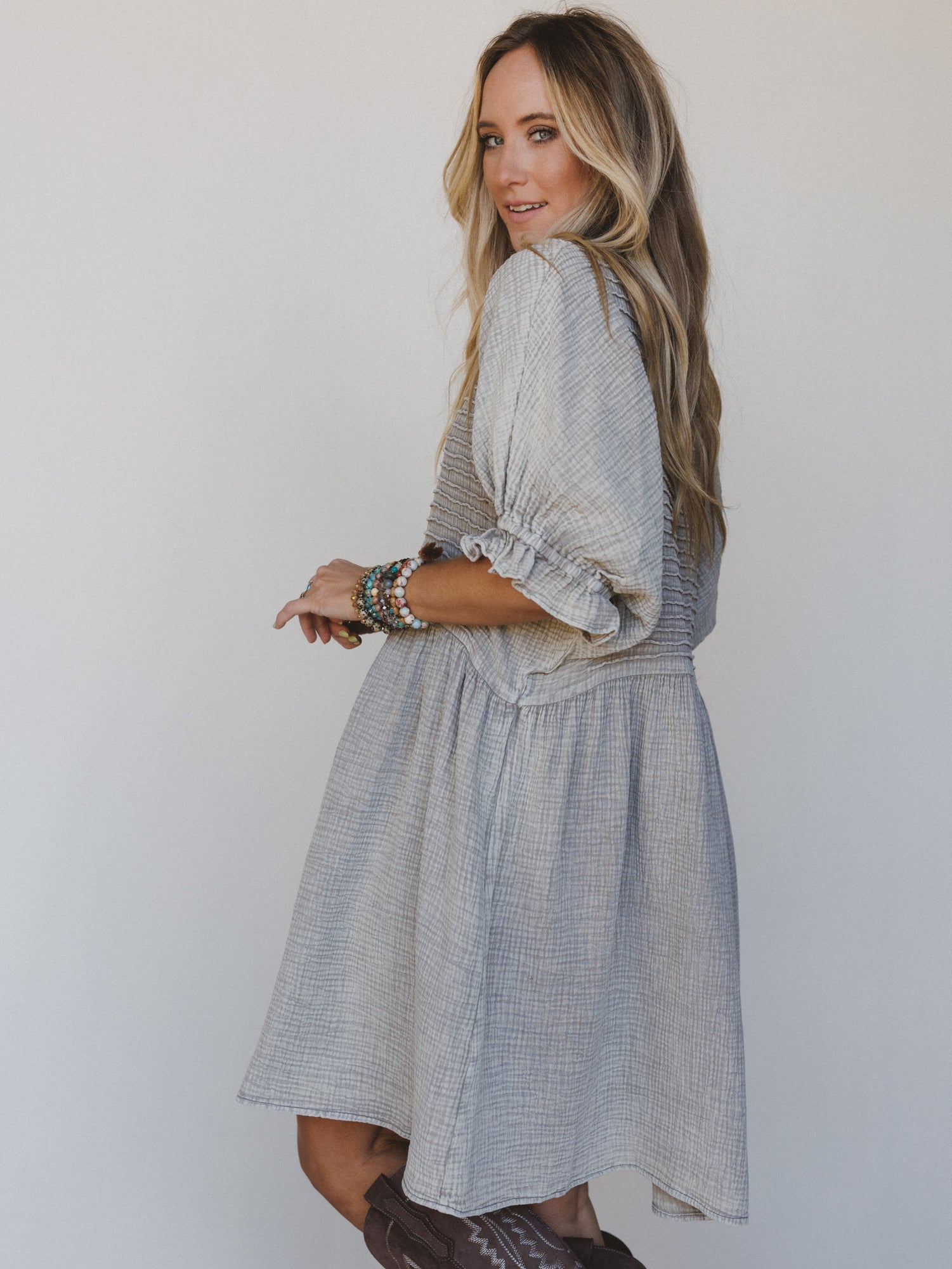 Quinn Puff Sleeve Mini Dress - Ash