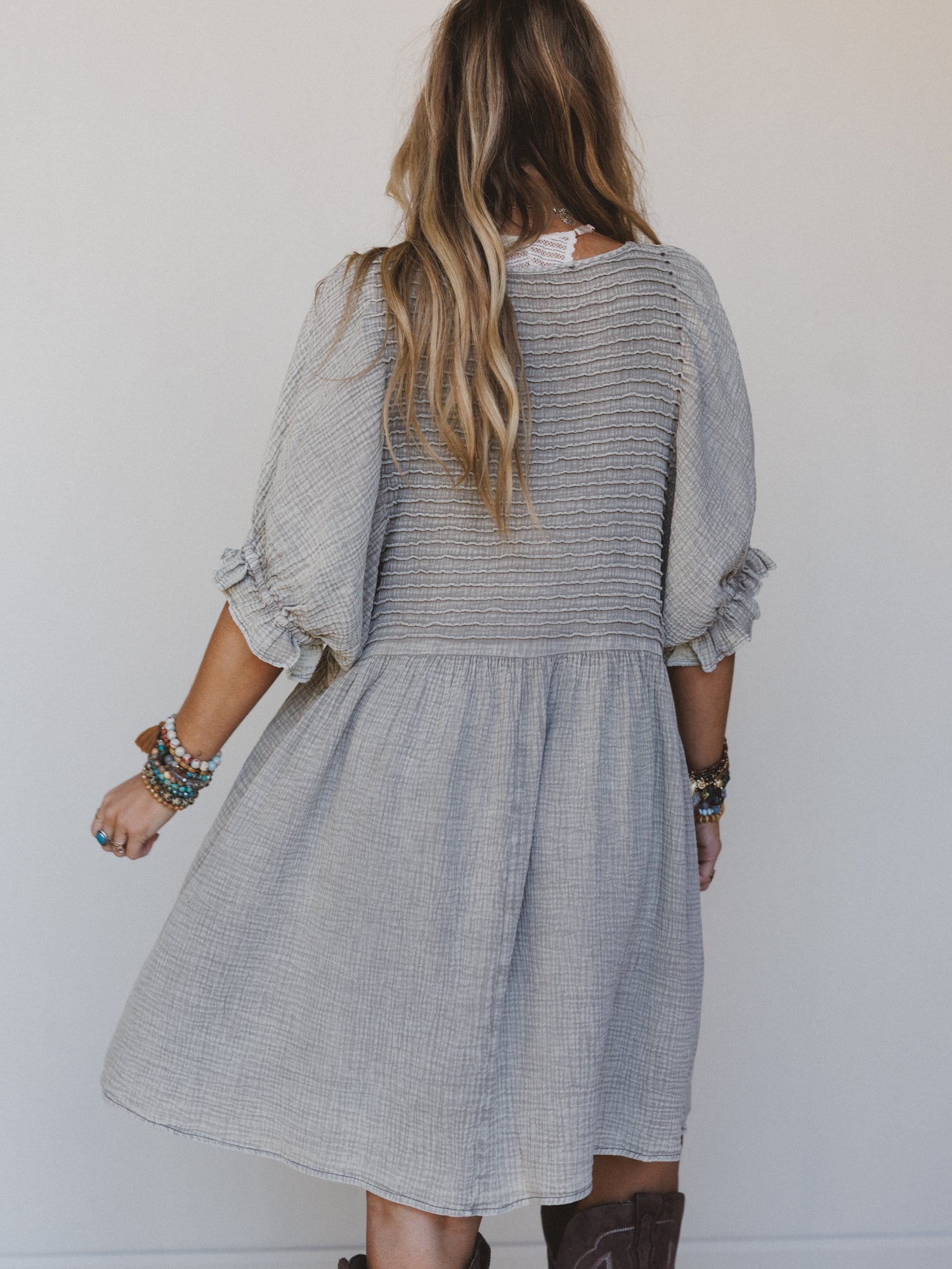 Quinn Puff Sleeve Mini Dress - Ash