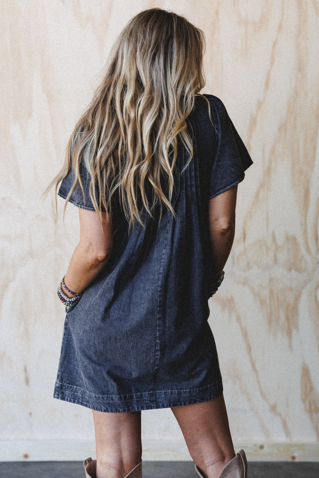 Getaway Pleated Denim Dress - Black