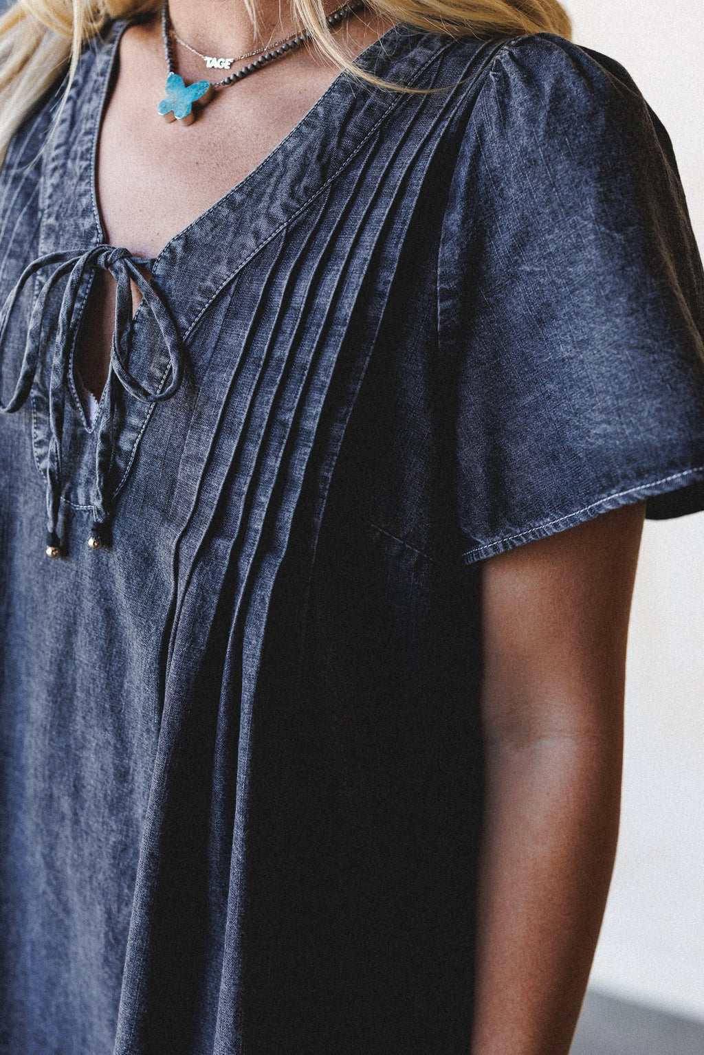 Getaway Pleated Denim Dress - Black