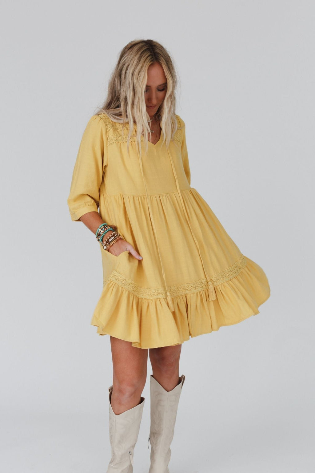 Tiny Dancer Ruffle Mini Dress - Mustard