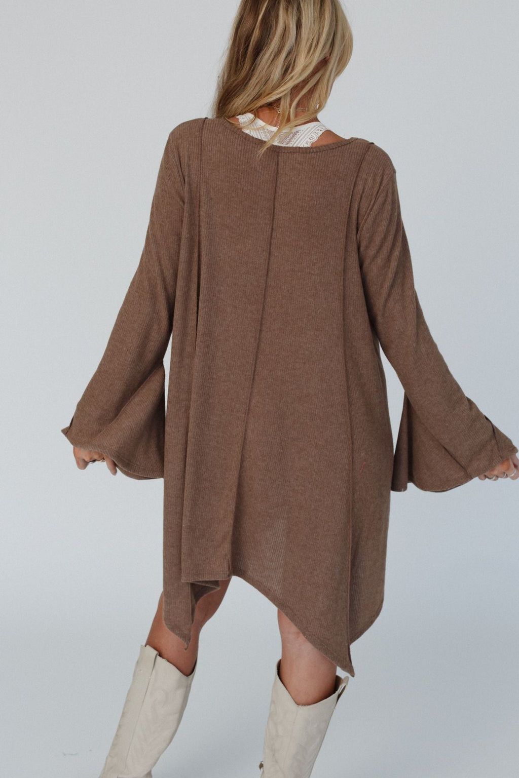 The Nest Golden Hour Long Bell Sleeve Tunic Dress - Mocha