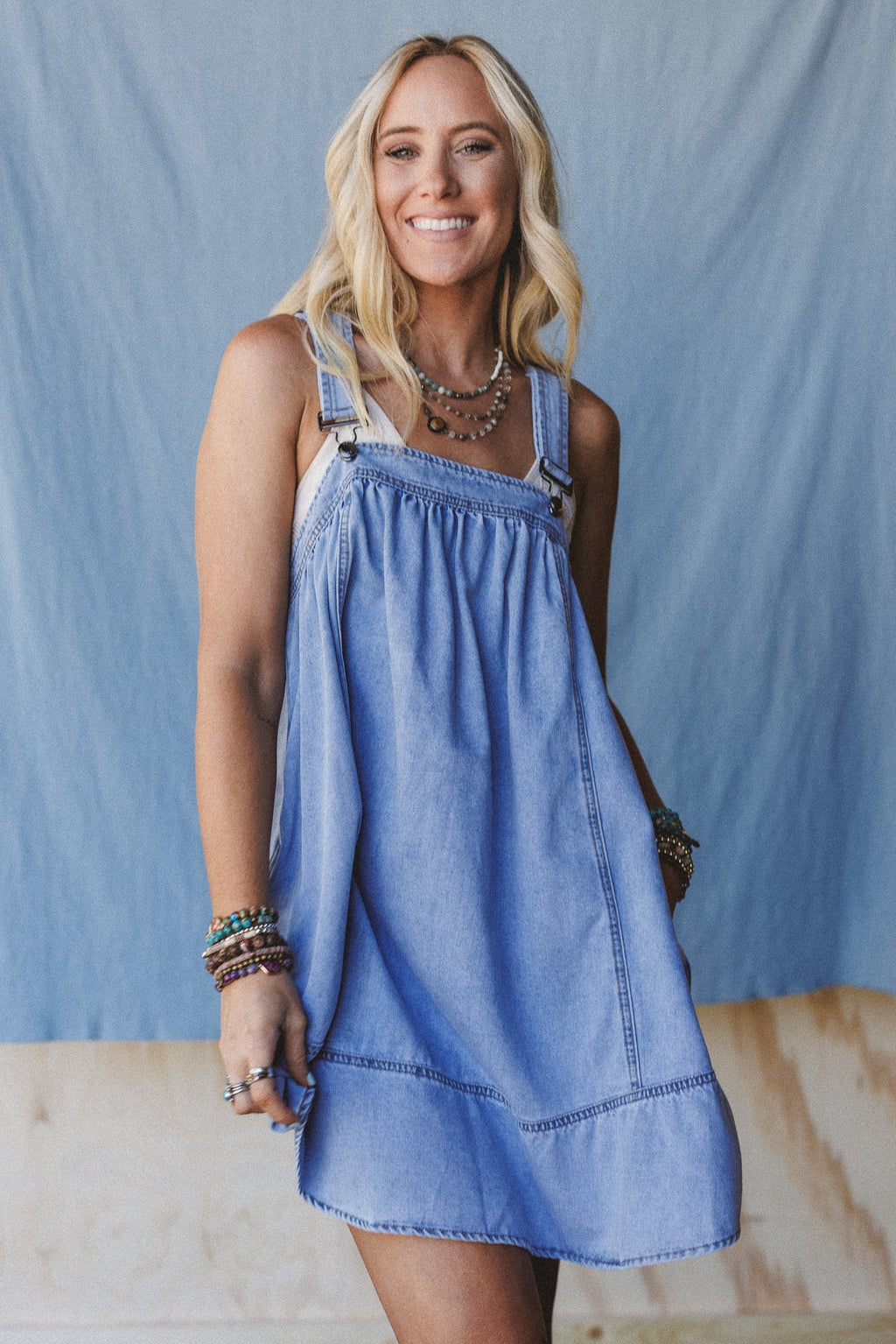 Lily Valley Denim Overalls Dress - Denim