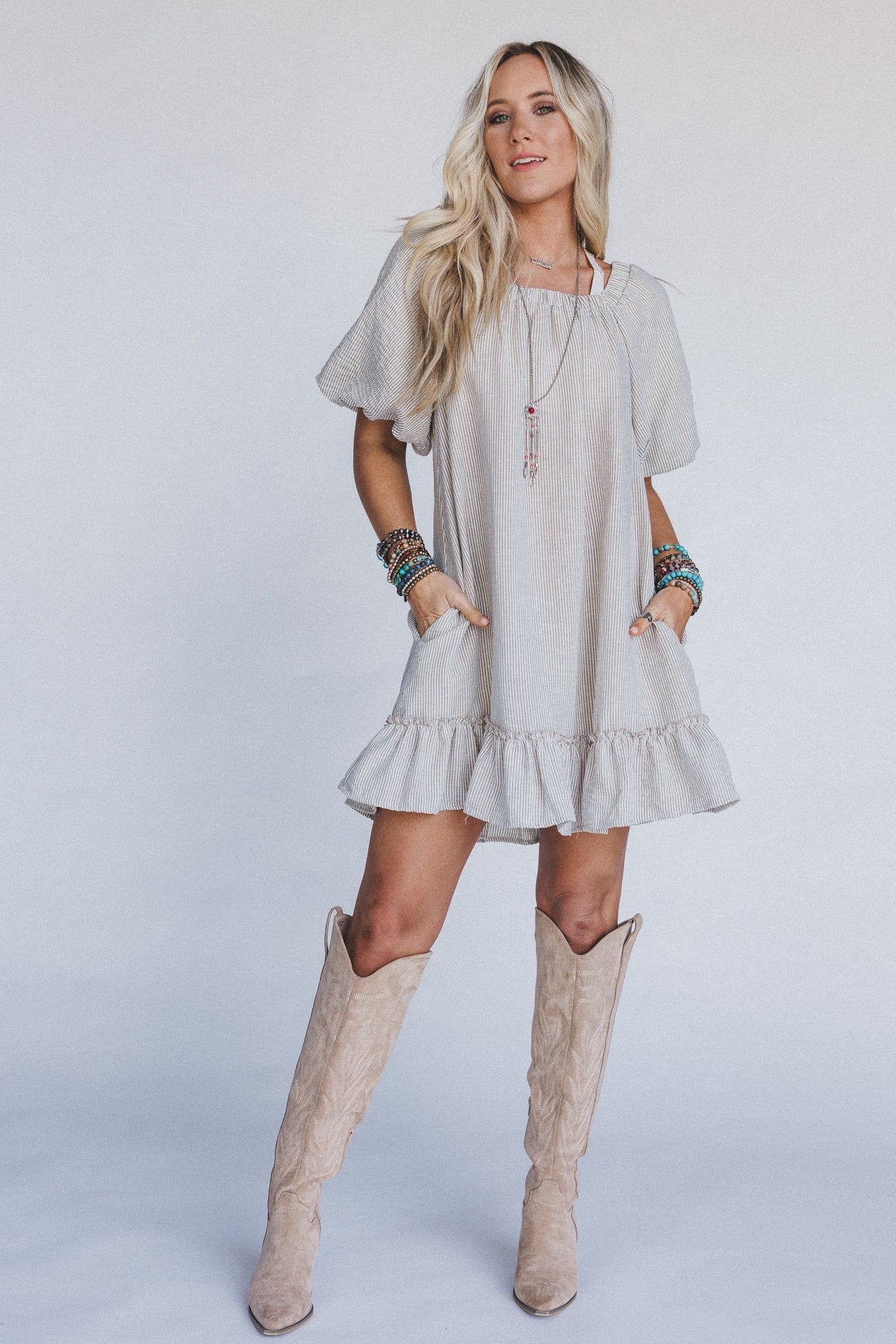 The Nest Solace Ruffled Hem Dress - Natural