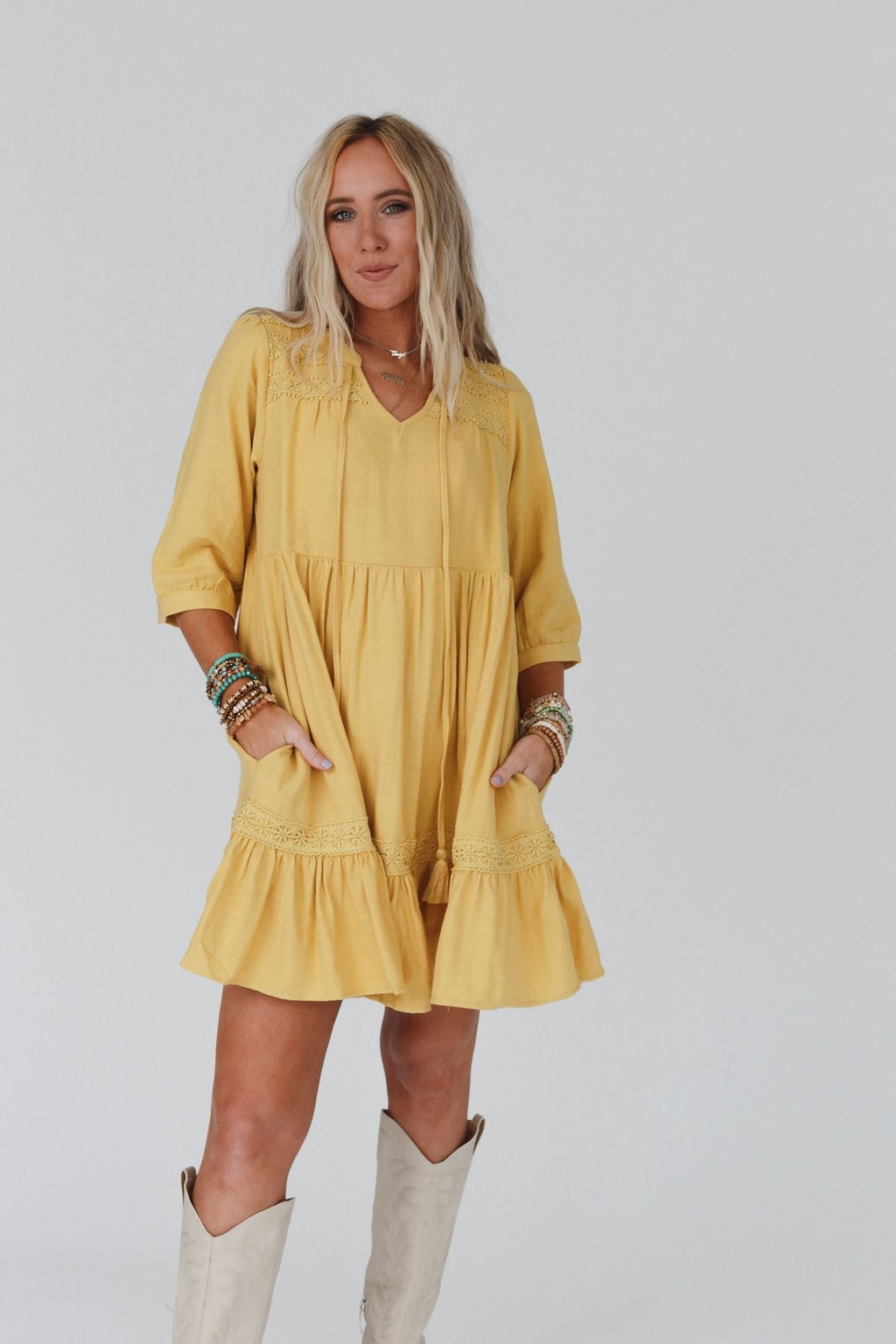 Tiny Dancer Ruffle Mini Dress - Mustard