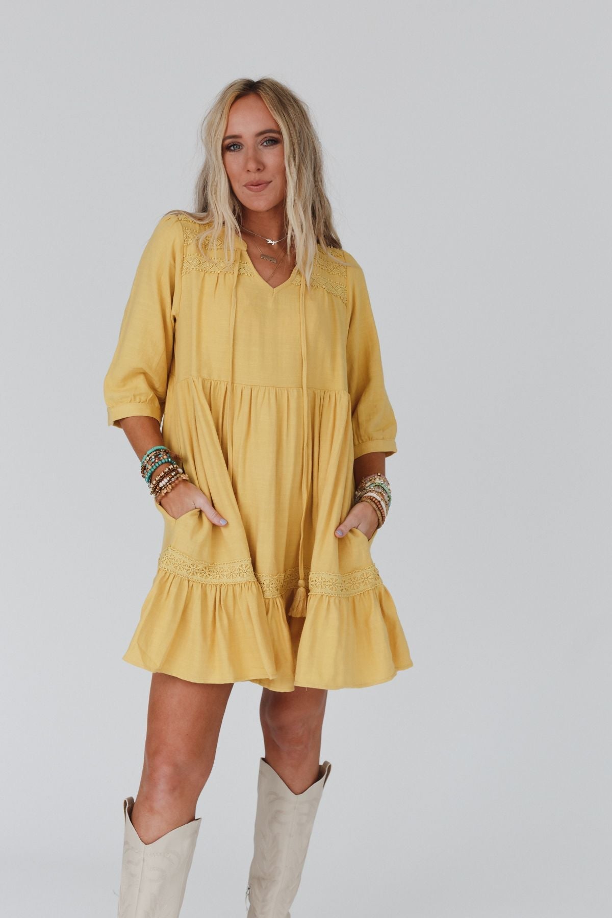 Tiny Dancer Ruffle Mini Dress - Mustard