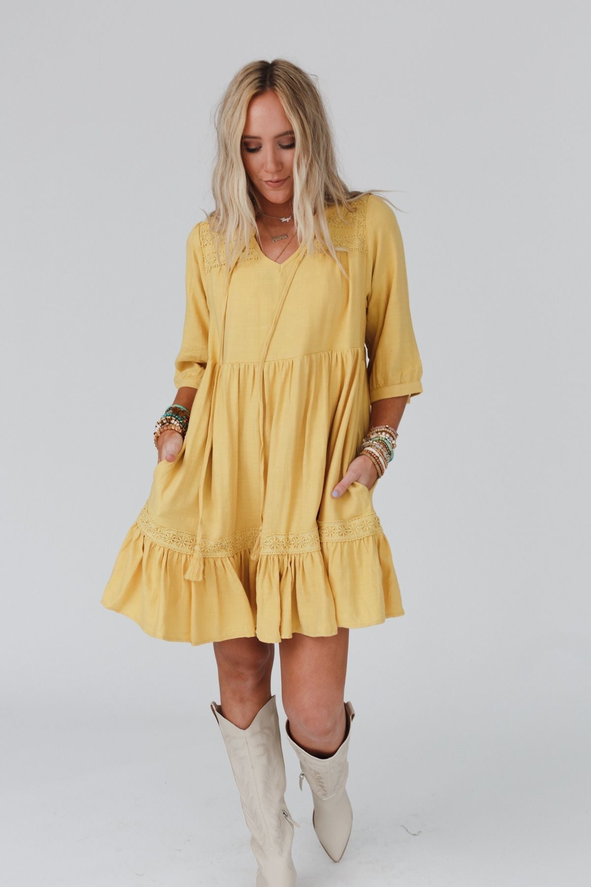 Tiny Dancer Ruffle Mini Dress - Mustard