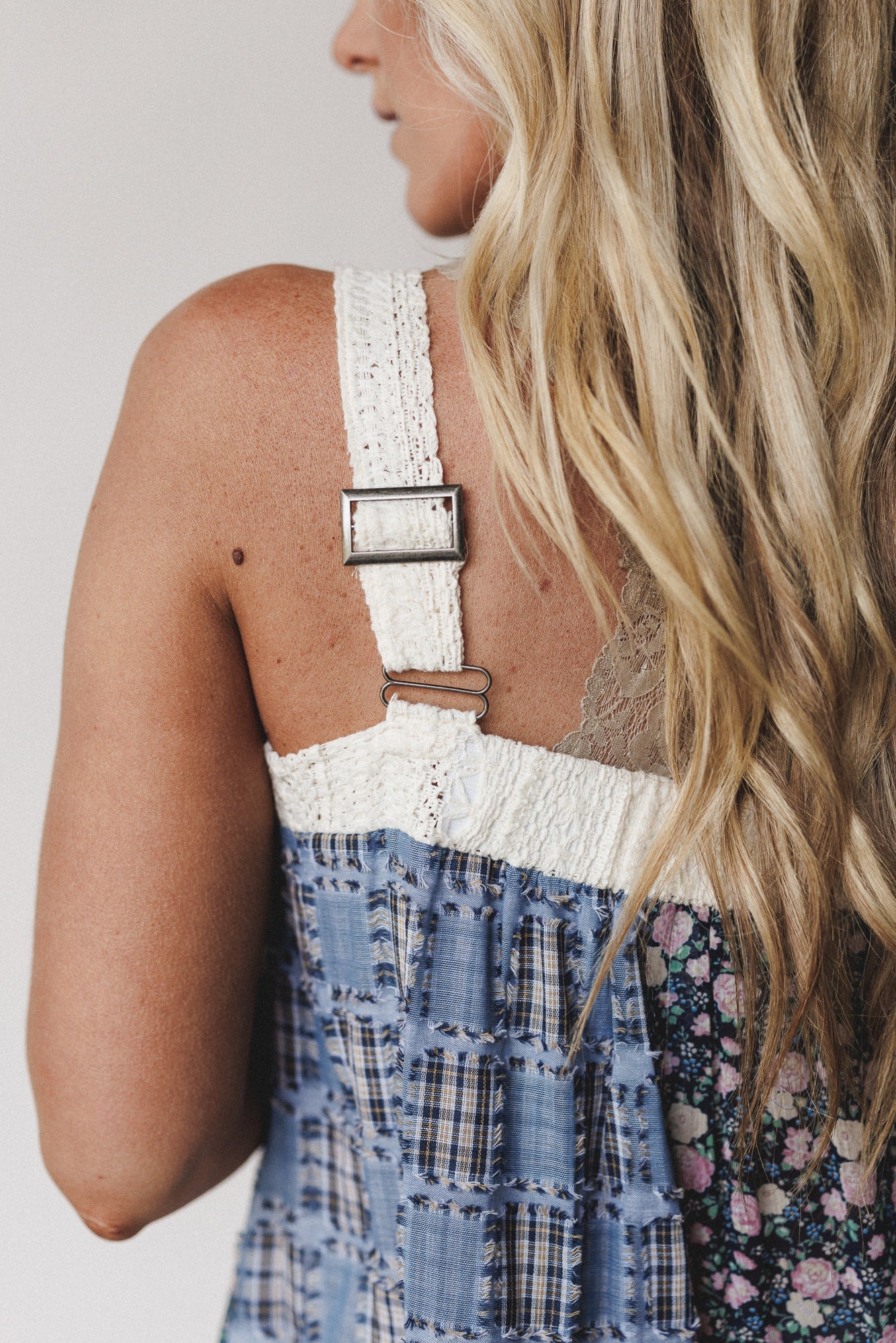 Golden Fields Patchwork Dress - Blue