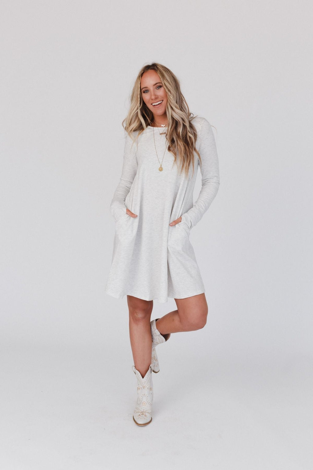 The Nest Jake Long Sleeve Crewneck Dress - Ash Gray