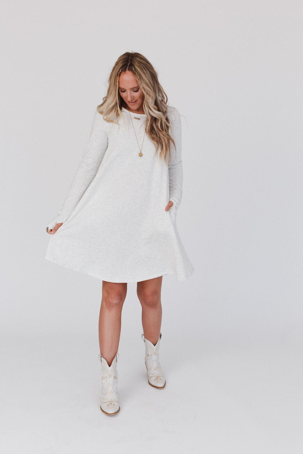 The Nest Jake Long Sleeve Crewneck Dress - Ash Gray