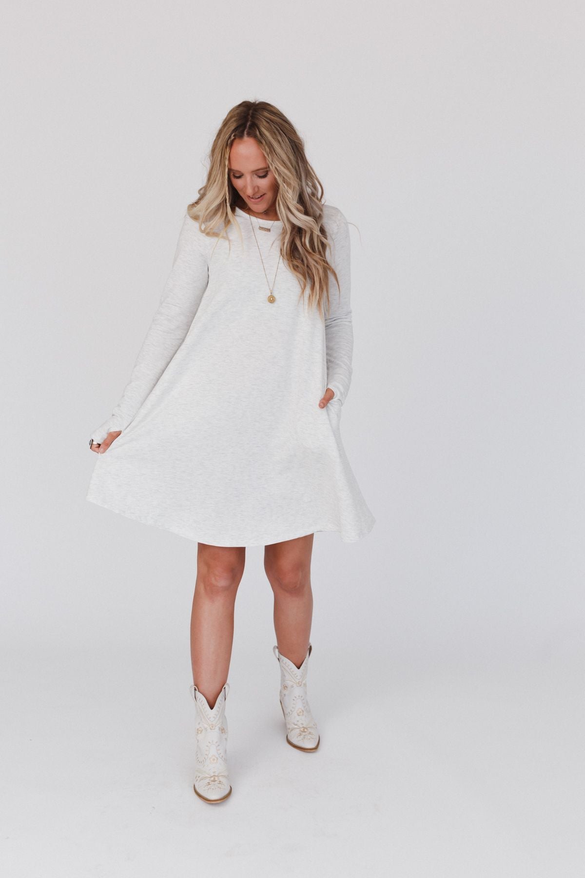 The Nest Jake Long Sleeve Crewneck Dress - Ash Gray