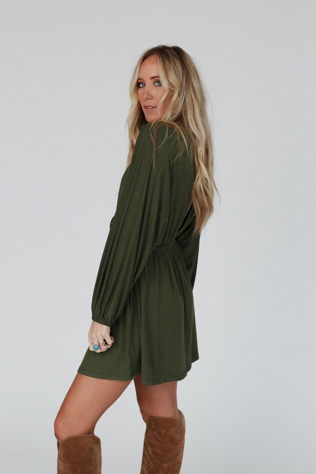 The Nest Sweet Vacay Long Sleeve Dress - Super Olive