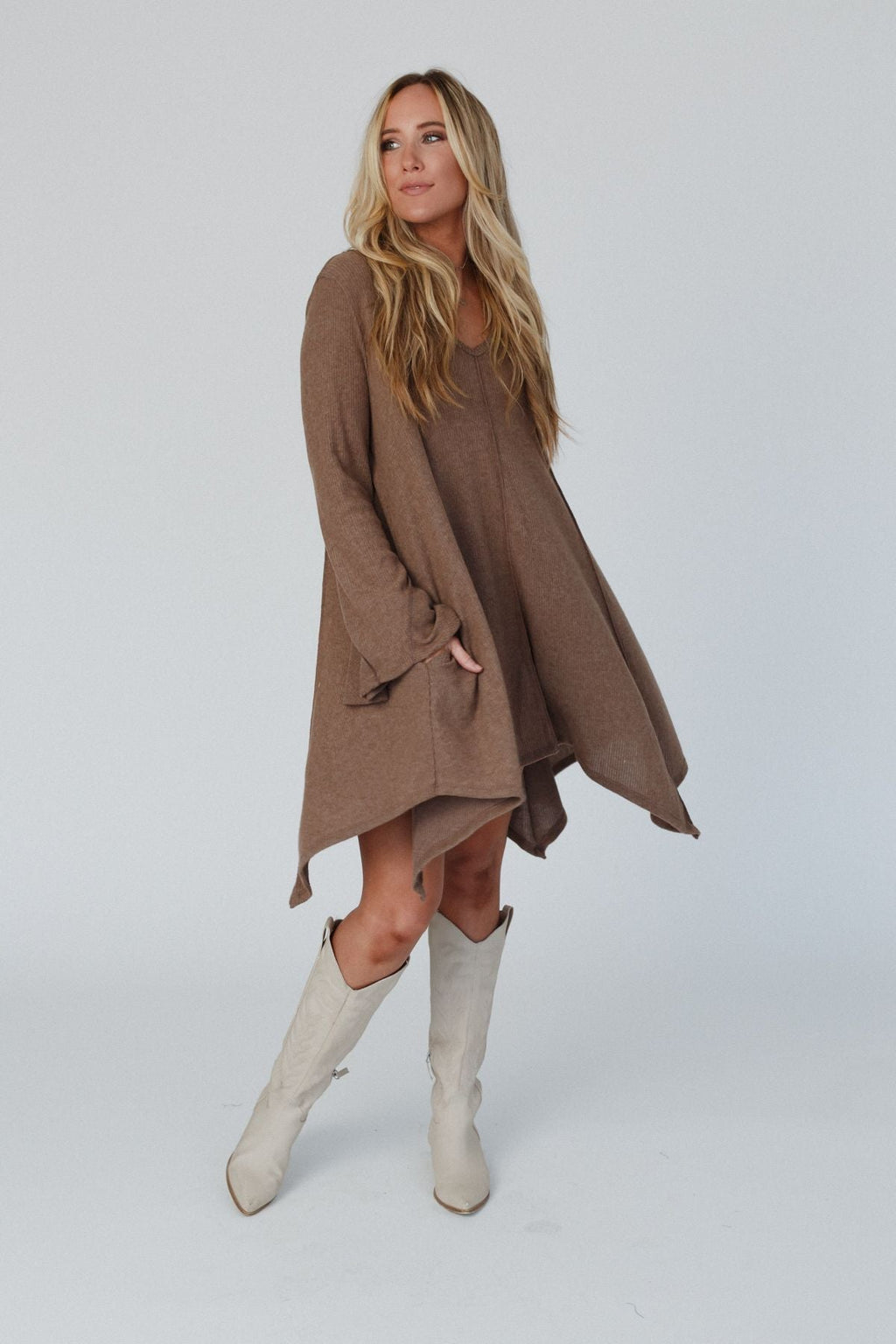 The Nest Golden Hour Long Bell Sleeve Tunic Dress - Mocha